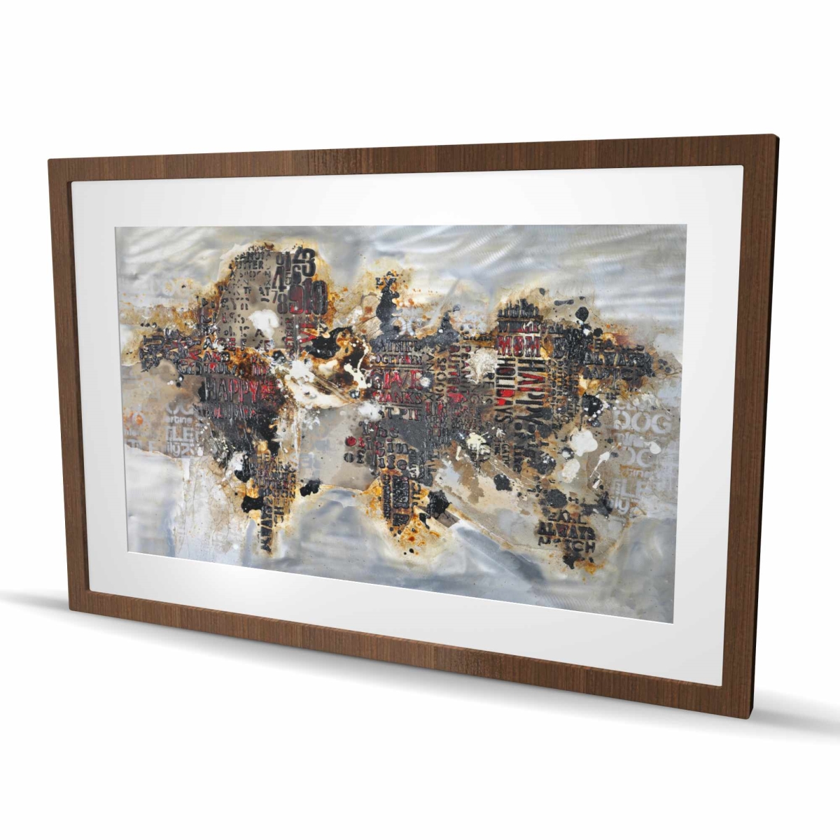 C1FM2436GC7OIW 24 x 36 in. Texturized World Map with Typography - Modern Framed Print