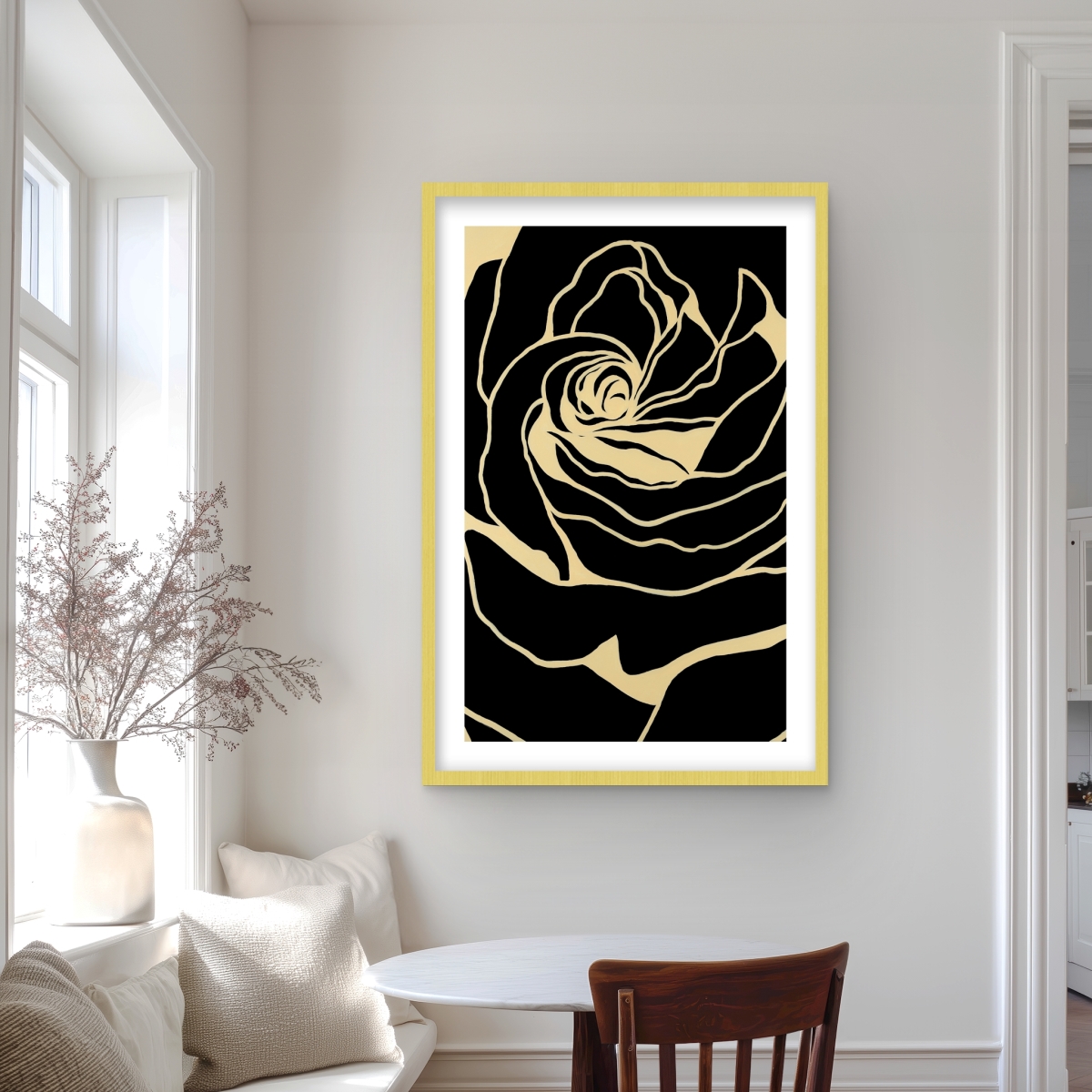 C1FM2436GI59YK 24 x 36 in. Silhouette of A Rose - Black Framed Matted Floral Print