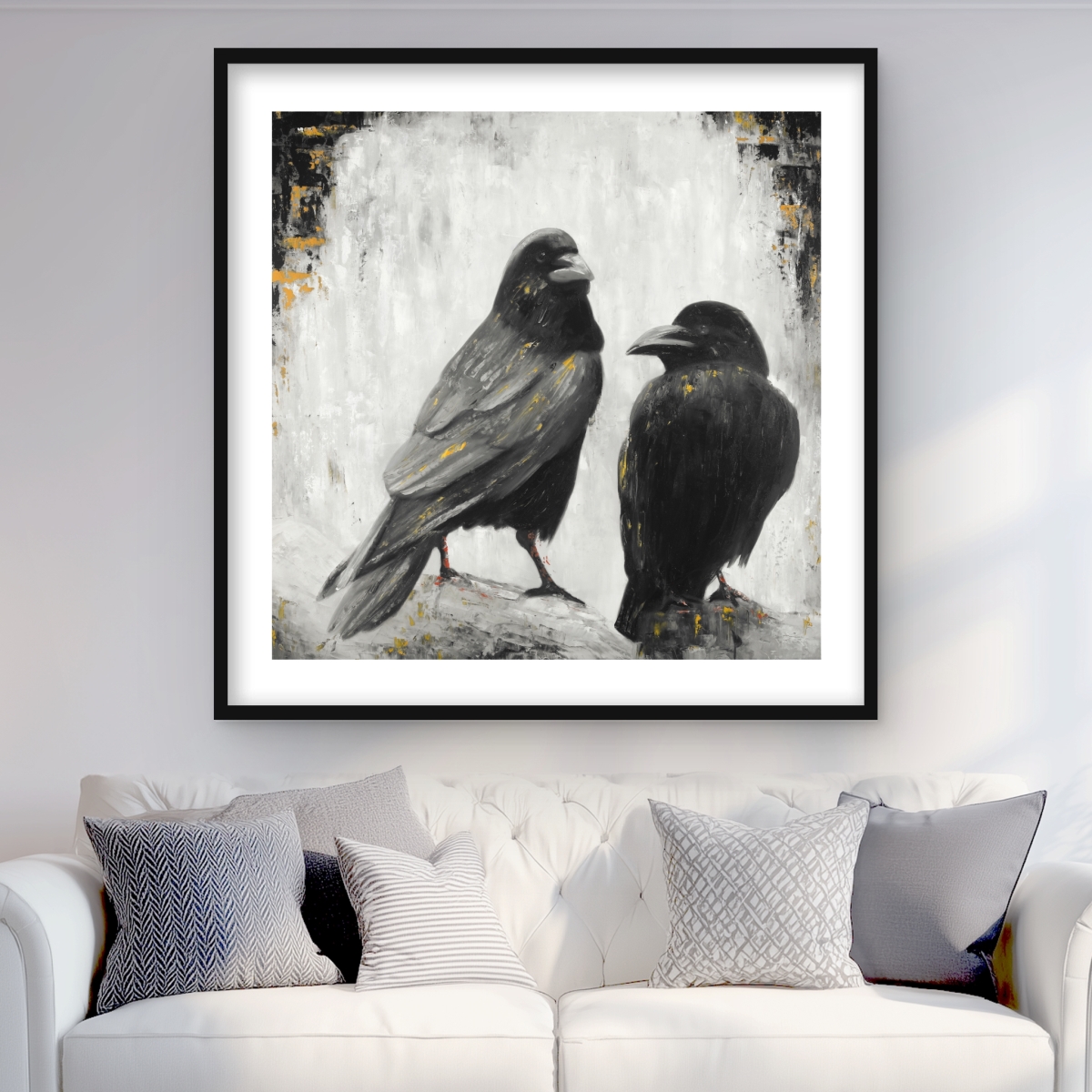 C1FM3636GXNL6E 36 x 36 in. Two Crows Birds - Framed Matted Print for Home Decor