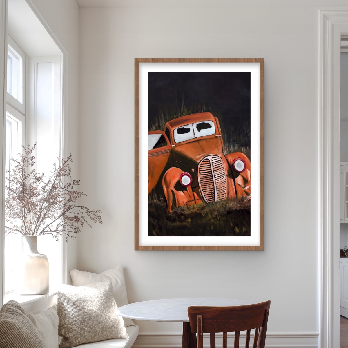 C1FM2436HRL432 24 x 36 in. Humpy Old Car by Night - Scenic Office Framed Matted Print