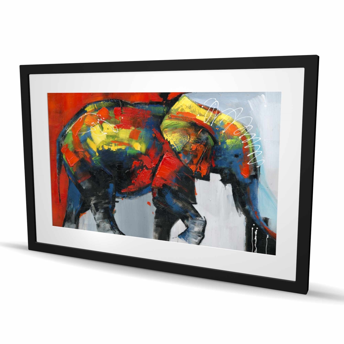 C1FM2436CV7L3F 24 x 36 in. Abstract Colorful Elephant in Motion - Framed Matted Print