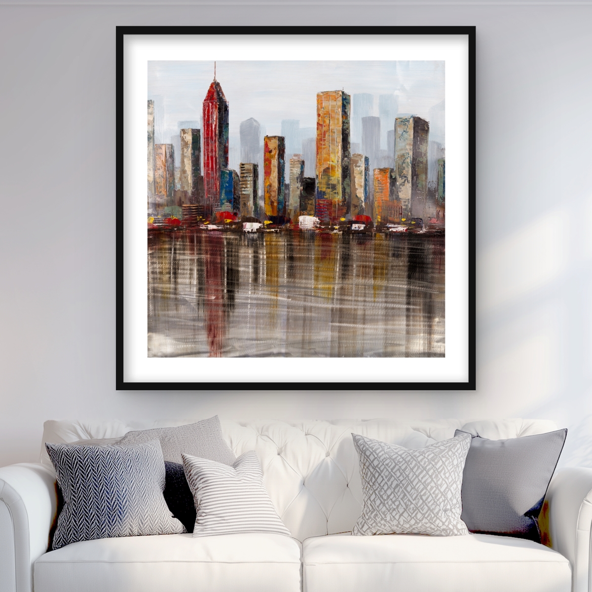 C1FM3636TBWCG6 36 x 36 in. Rust Looking City - Office Orange Framed Matted Print Decor