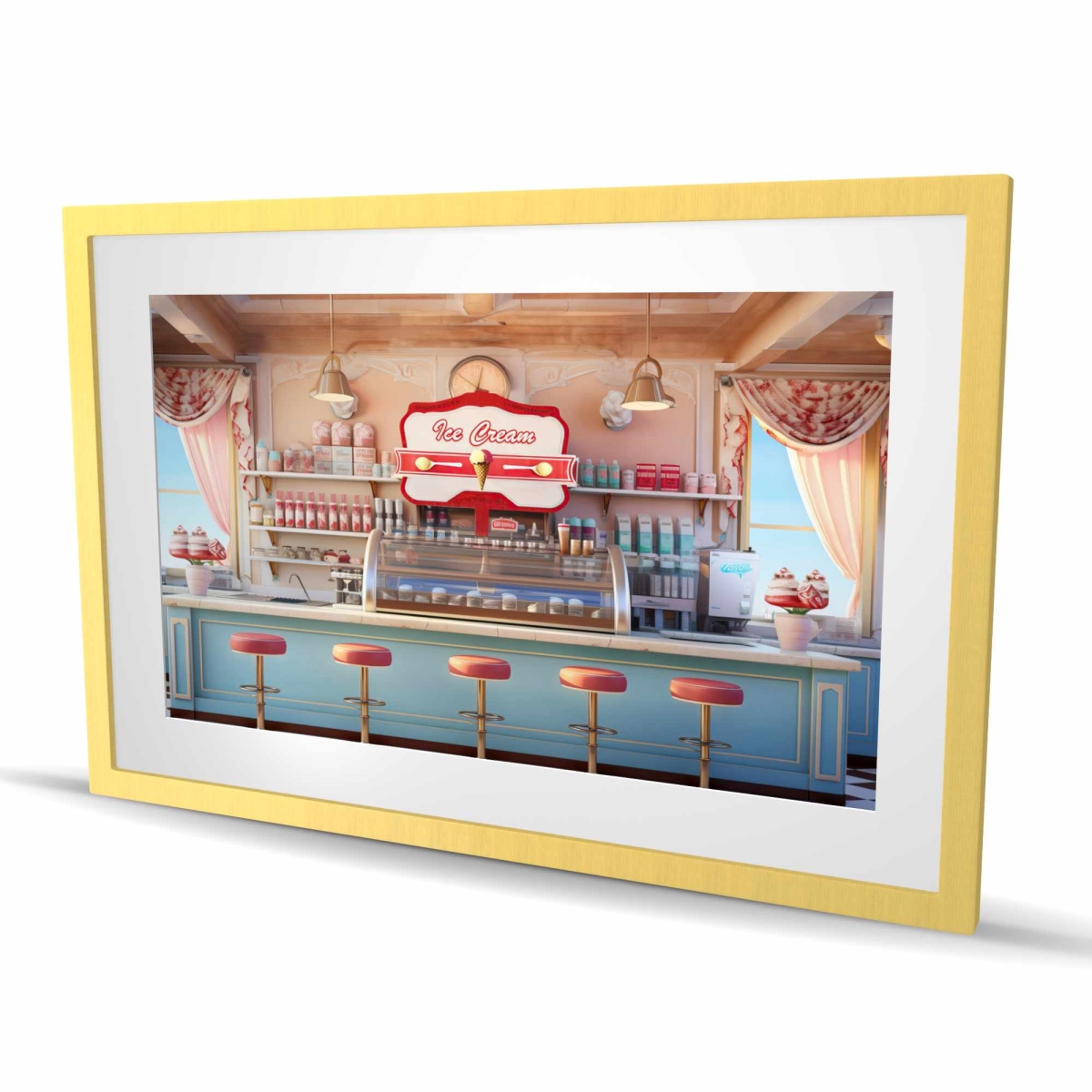 C1FM2436HYHOR3 24 x 36 in. Ice Cream Parlor - Kitchen Retro Framed Matted Print Decor