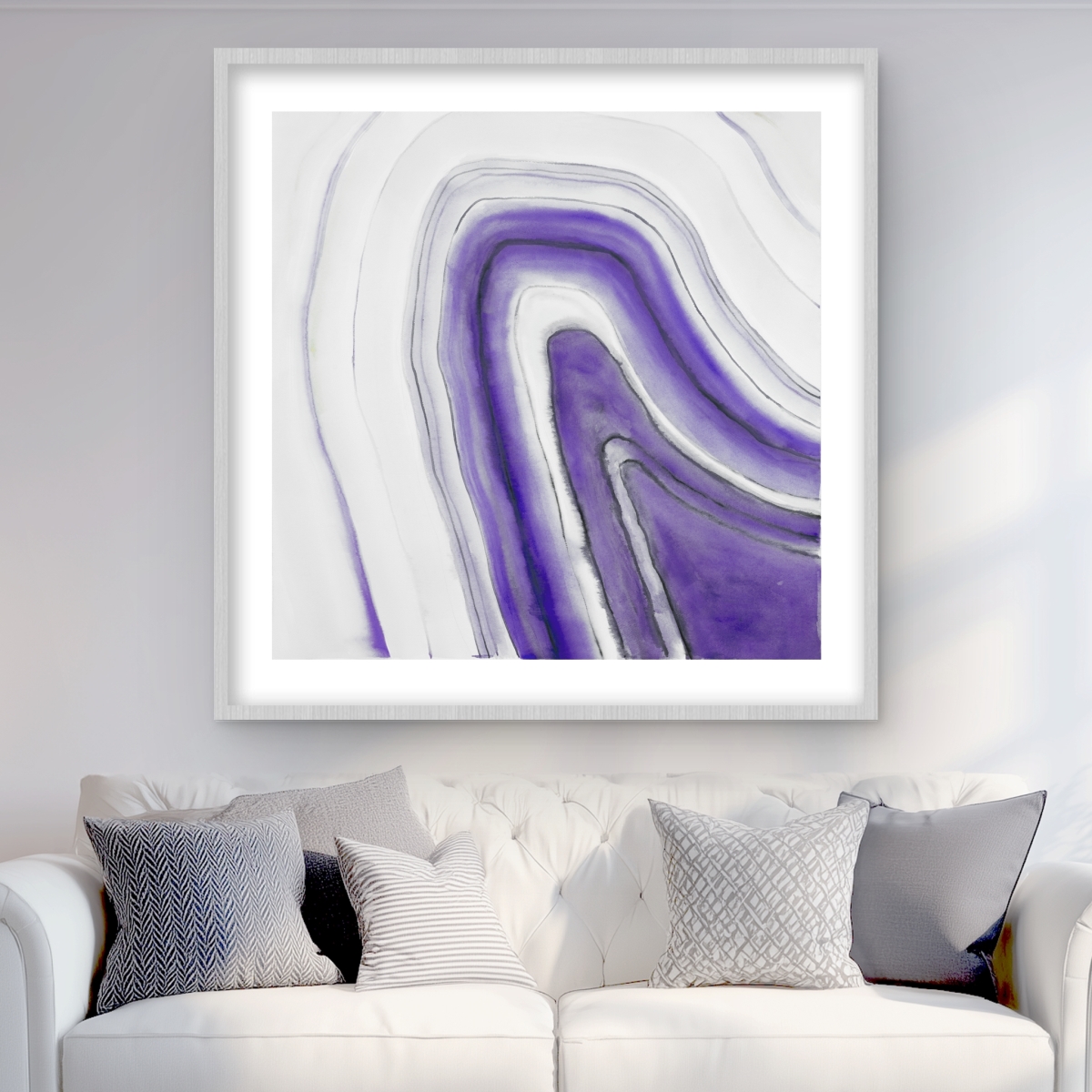 C1FM3636VU52SO 36 x 36 in. Purple Round Geode - Framed Matted Print for Home Decor