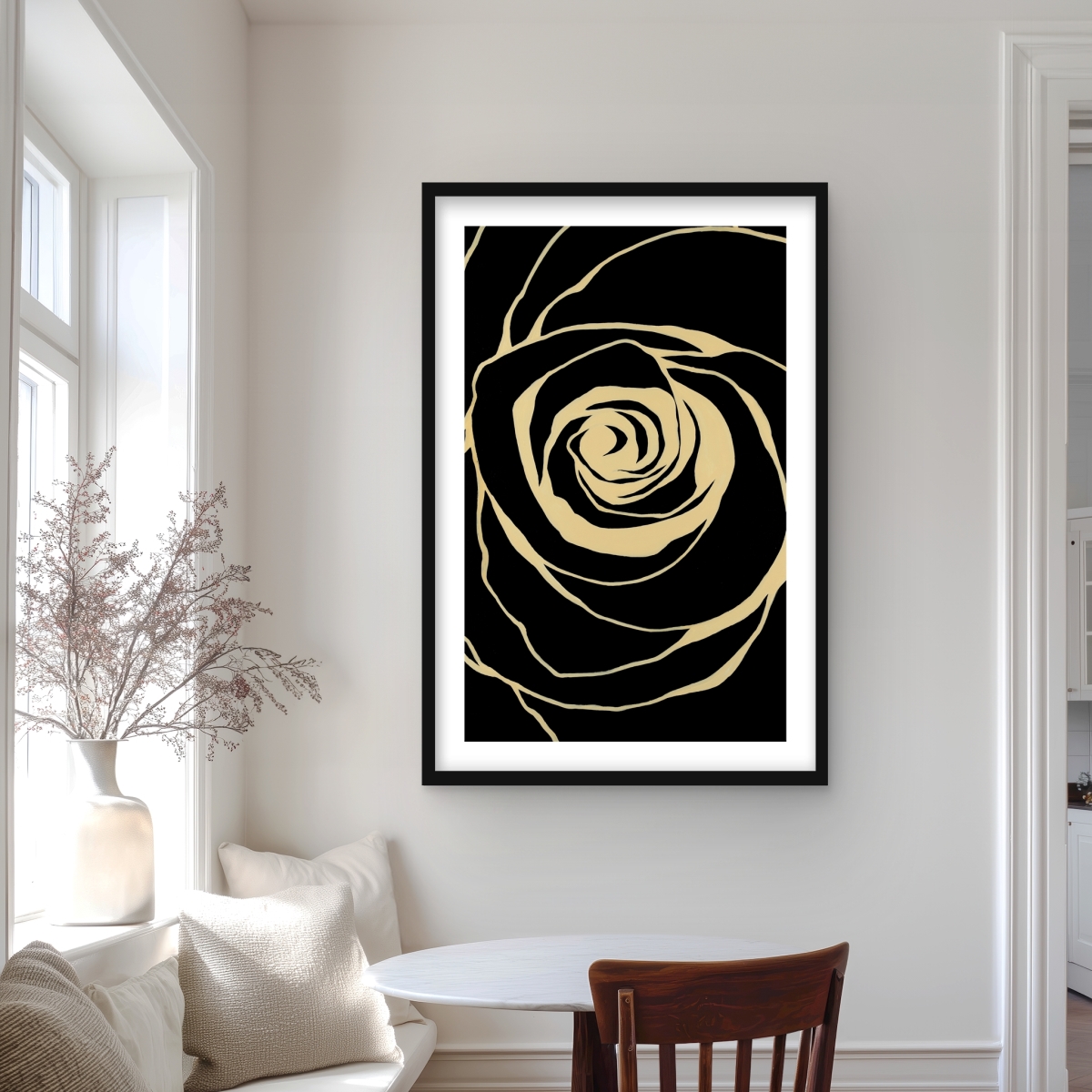 C1FM2436FBF49I 24 x 36 in. Black Rose - Black Floral Framed Matted Print for Home Decor