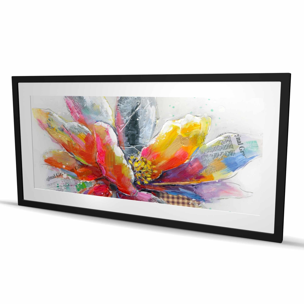 C1FM2448EEZJBD 24 x 48 in. Abstract Flower with Texture - Framed Matted Print for Decor