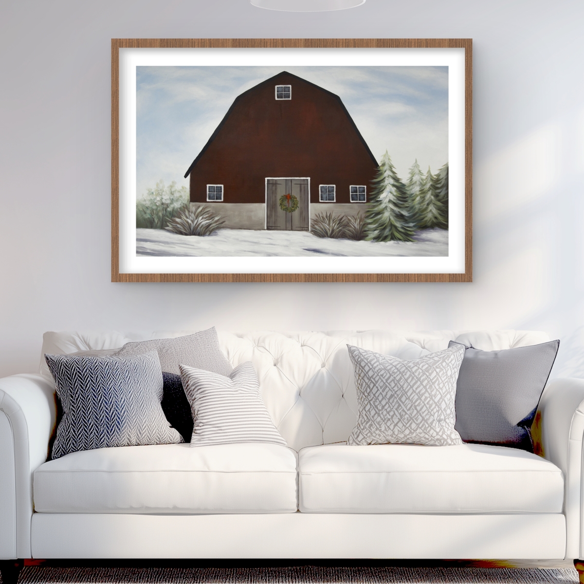 C1FM2436UC79RG 24 x 36 in. Its Winter on the Farm - Red Holidays Framed Print Decor