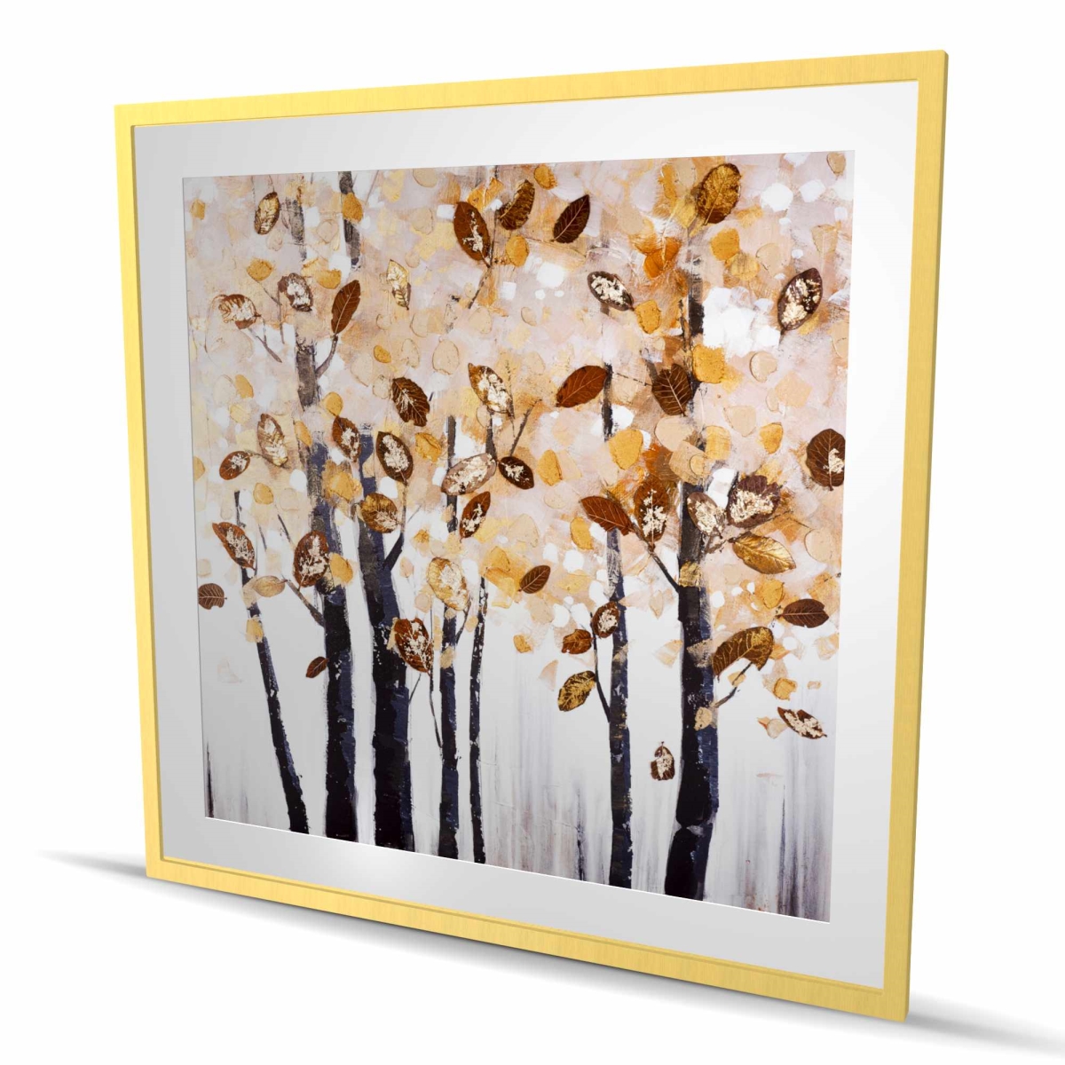 C1FM4848JPWHTM 48 x 48 in. Texturized Leaves Trees - Framed Matted Print for Home Decor