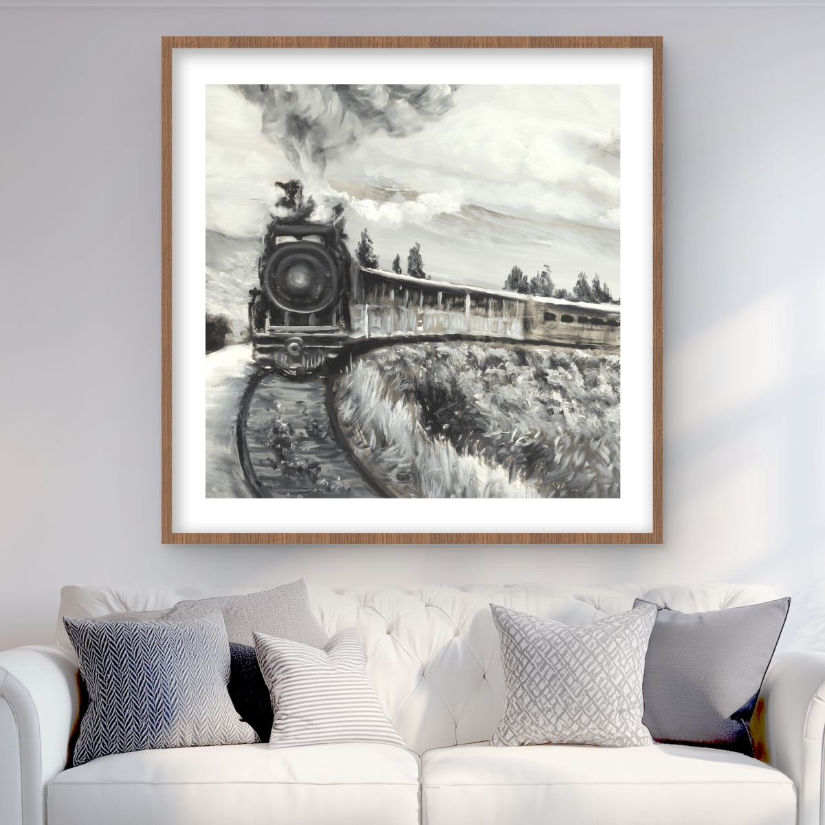 C1FM3636ZLYBPB 36 x 36 in. Steam Engine Train - Framed Matted Print for Home Decor