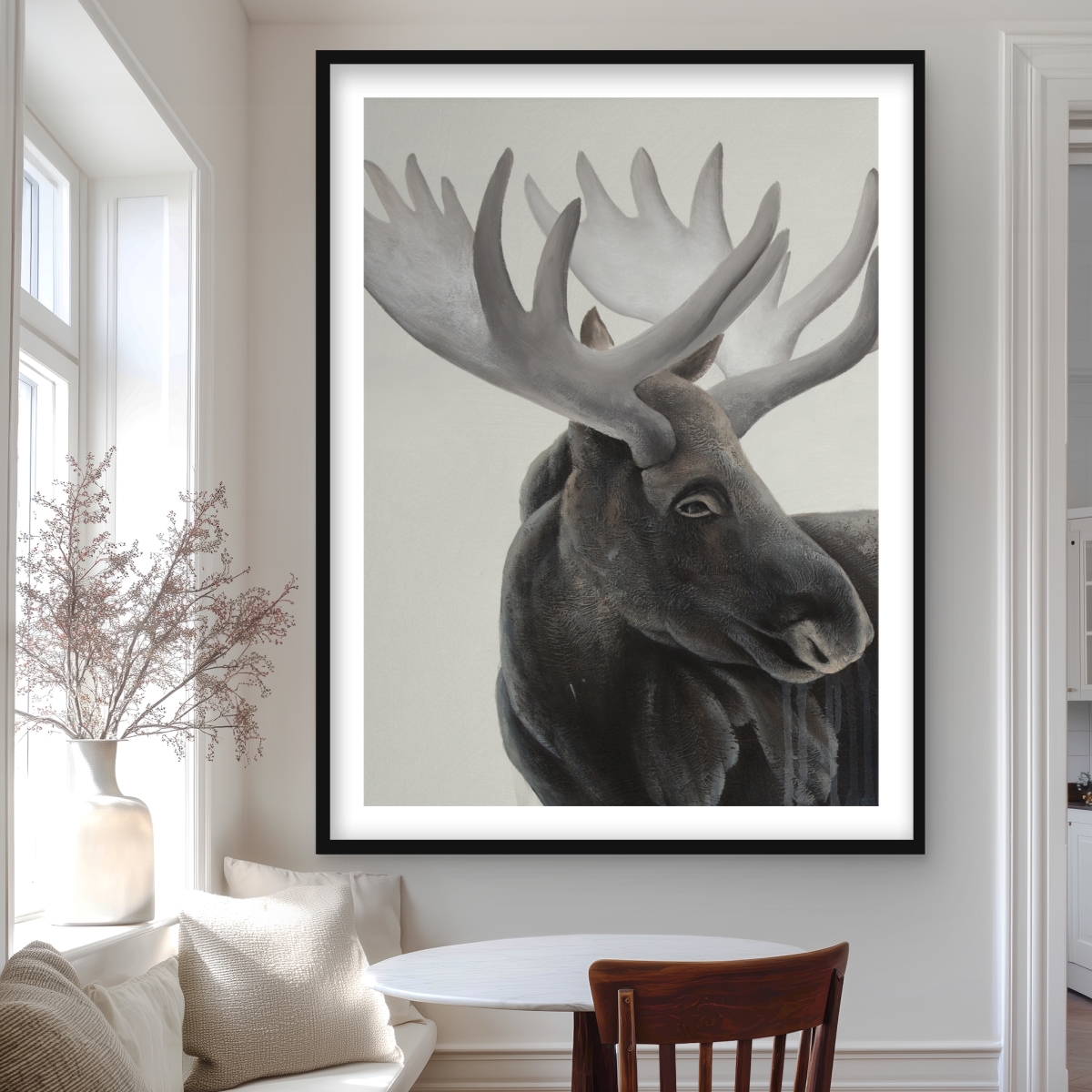 C1FM3648M2CQWZ 36 x 48 in. Grayscale Moose Profile - Scandinavian Framed Matted Print