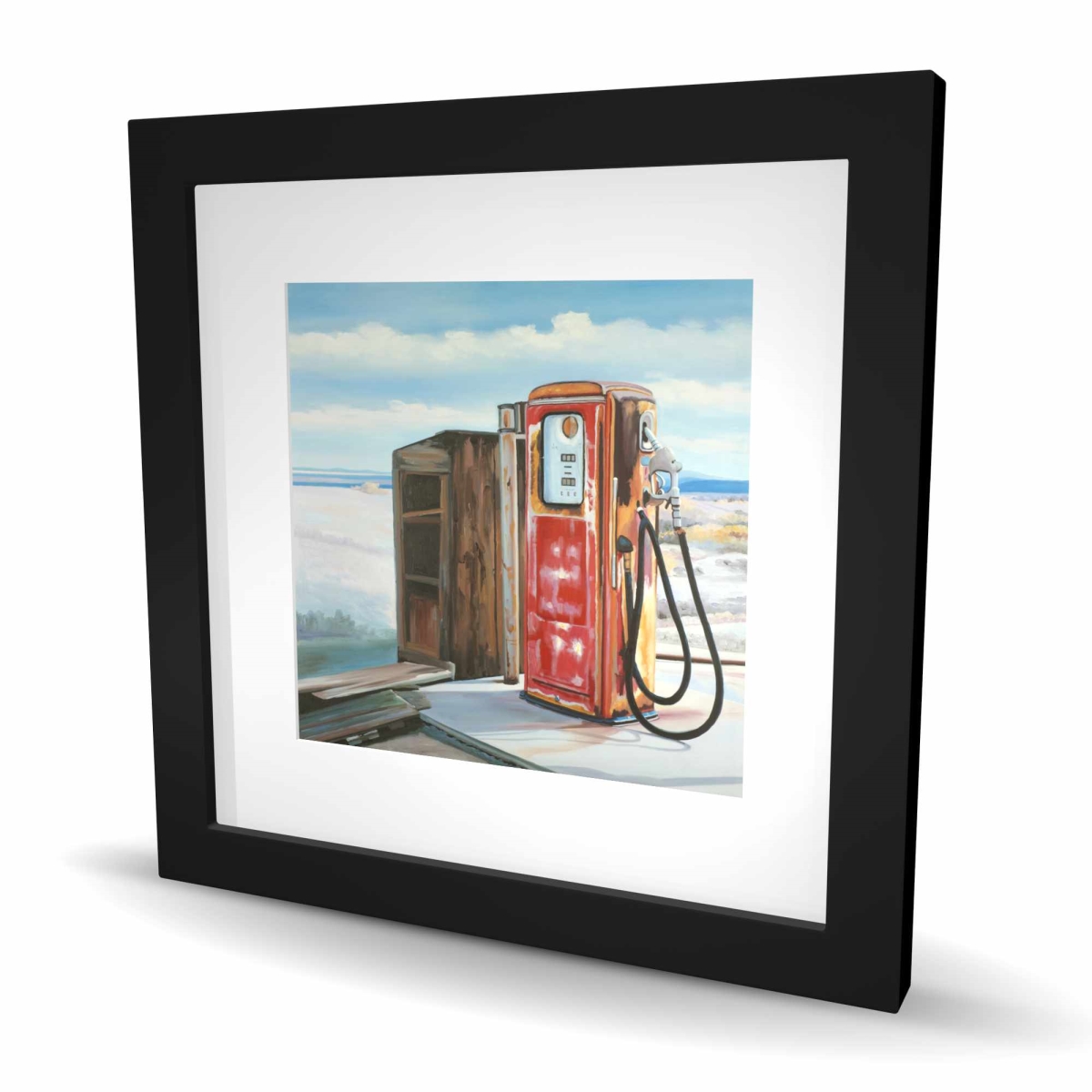 C1FM1616OFLTYQ 16 x 16 in. Old Gas Pump Still Life Car Print - Framed Matted Decor