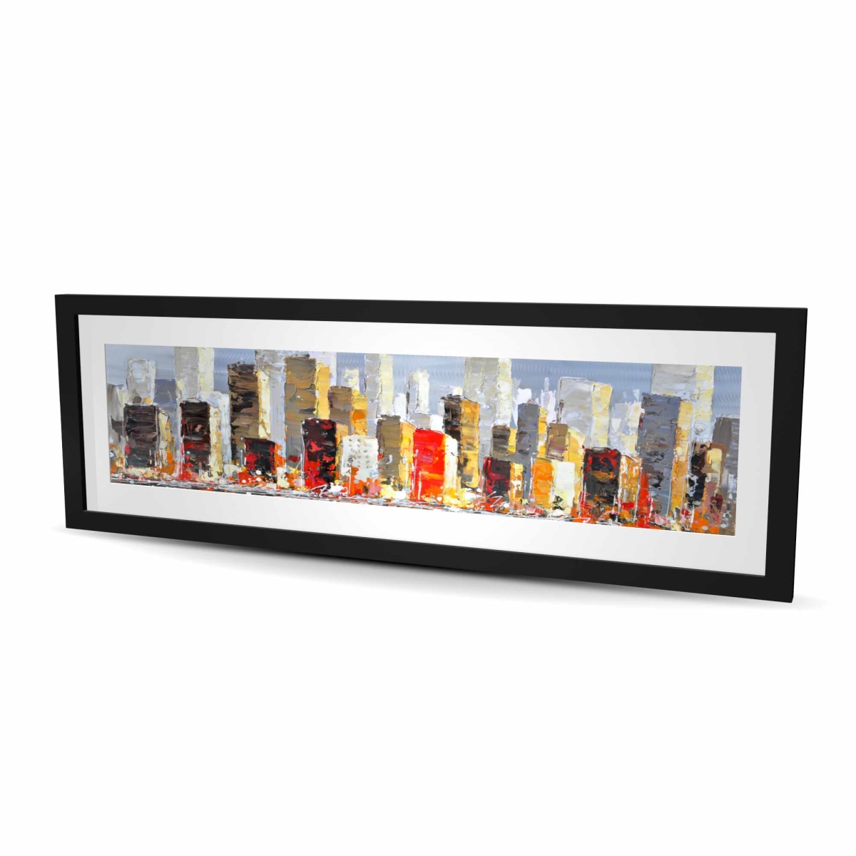C1FM1648E8FCFR 16 x 48 in. Colorful Buildings with Water Reflection - Gray Framed Print