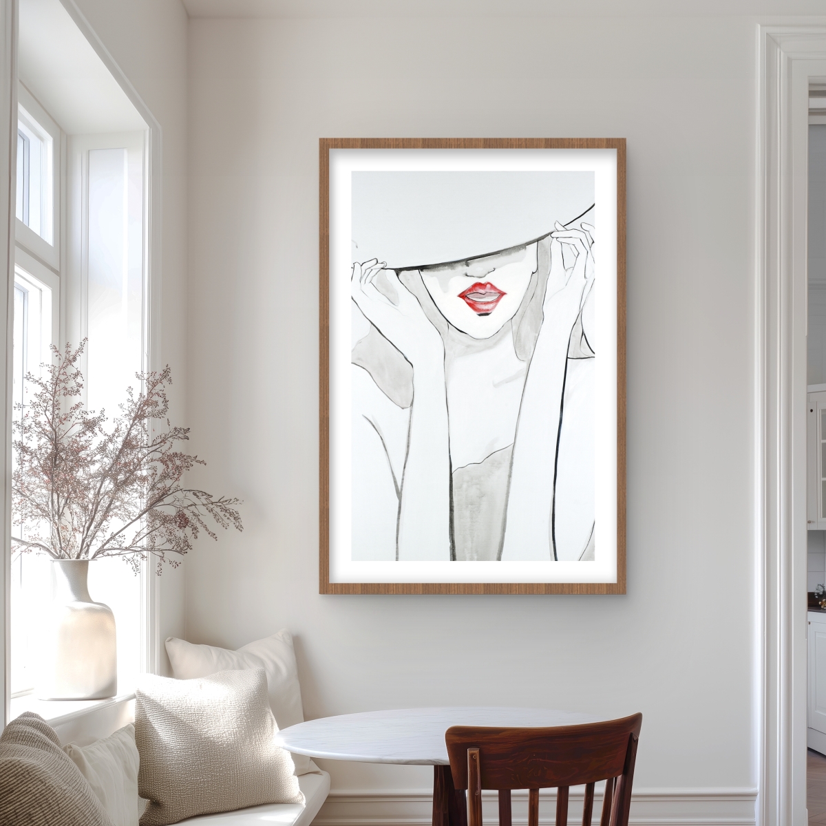 C1FM24367G3COD 24 x 36 in. Woman with Big Hat - Gray Framed Matted Print for Home Decor