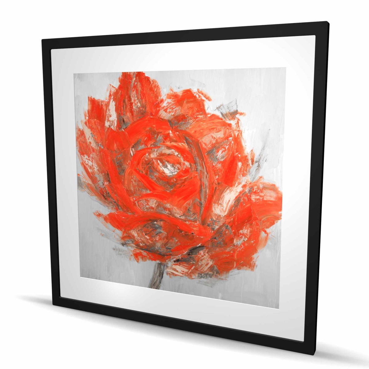 C1FM3636E8NTRU 36 x 36 in. Abstract Red Flower - Framed Matted Print for Home Decor