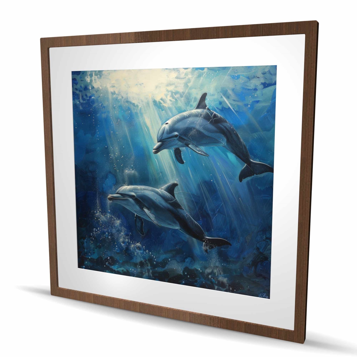 C1FM3636EBMYX4 36 x 36 in. Dolphins Turquoise Framed Matted Print for Home Decor