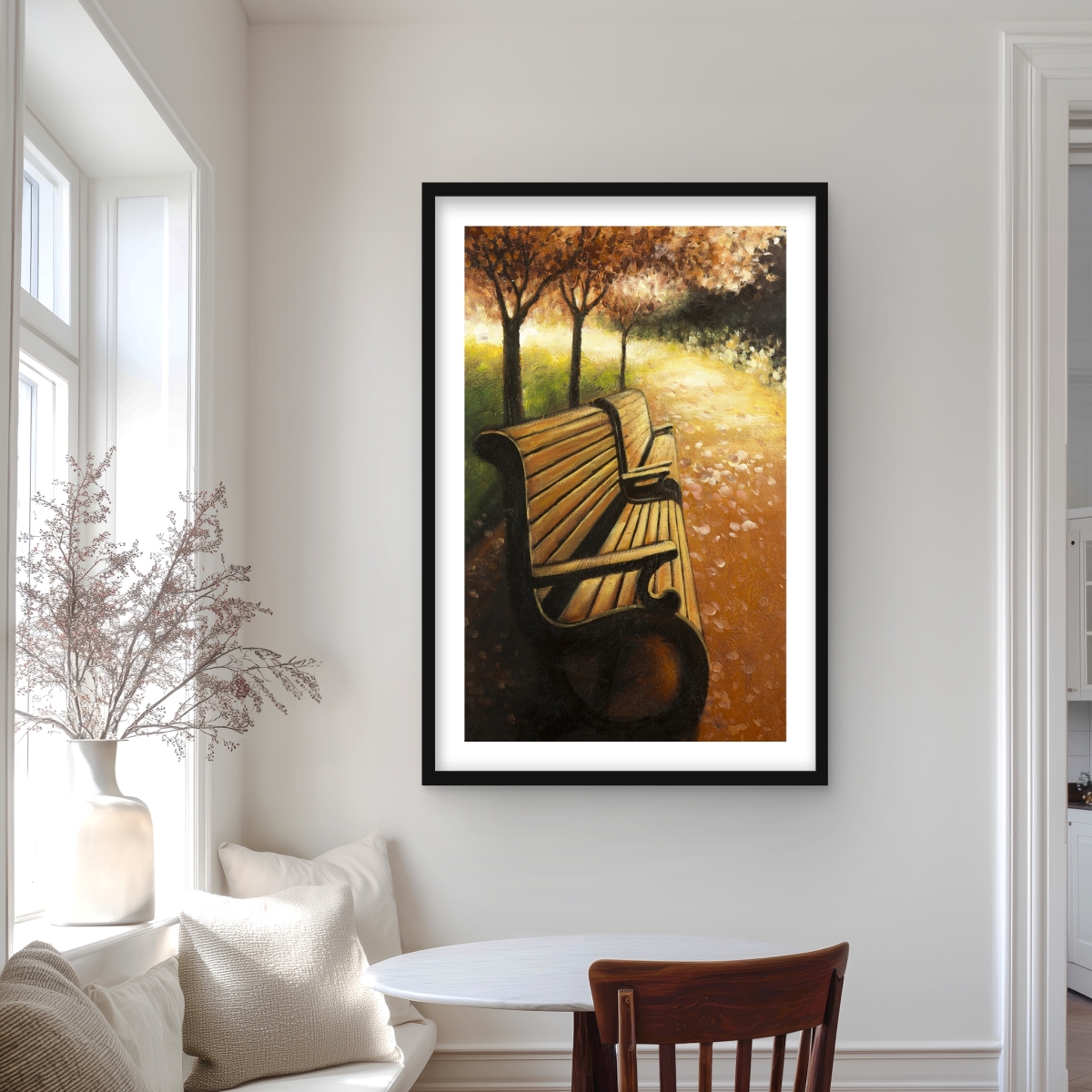C1FM2436F1H5XD 24 x 36 in. Park Bench on A Fall Day - Contemporary Seasons Print Decor