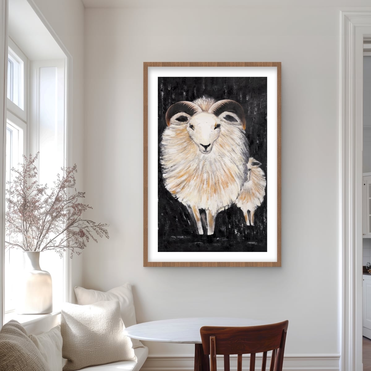 C1FM2436F8CSGI 24 x 36 in. Two Bushy Ram - Western Framed Matted Print for Home Decor