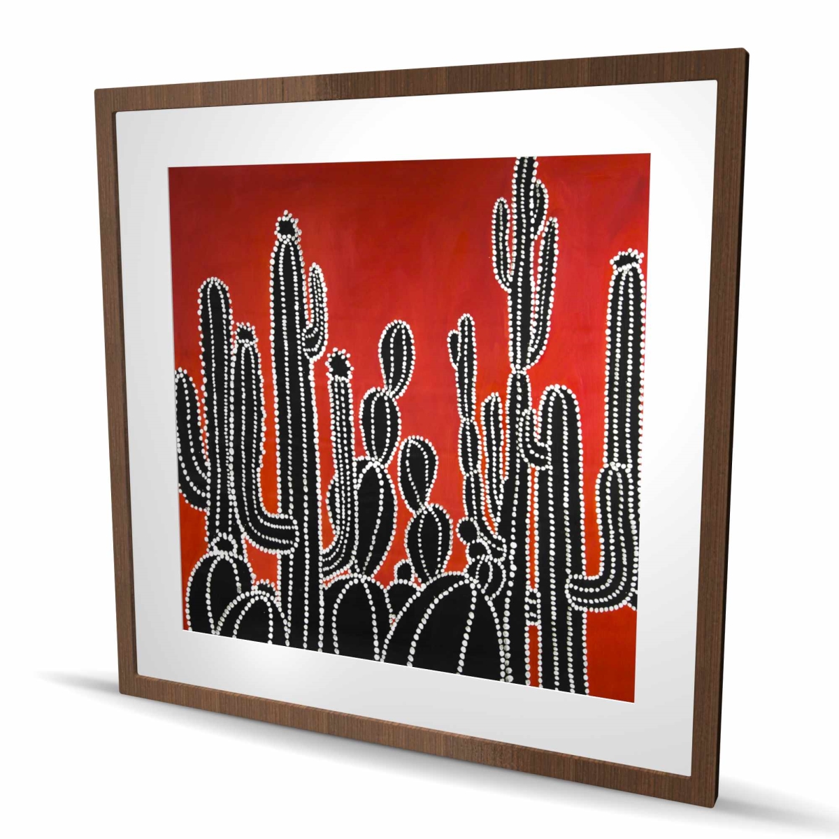 C1FM363618HQRP 36 x 36 in. Black Tall Cactus - Retro Floral Framed Matted Print Decor