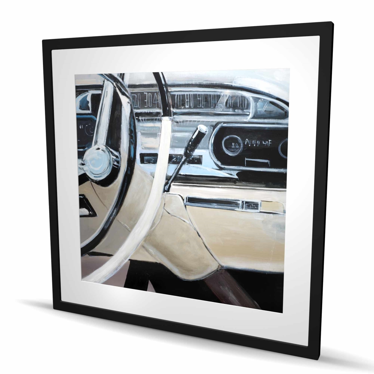 C1FM3636MSQA9E 36 x 36 in. 1950S Car Dashboard Print - Black Framed Matted Home Decor