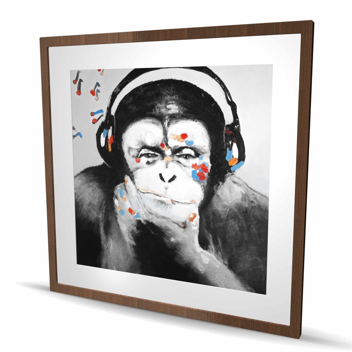 C1FM3636E5BZPM 36 x 36 in. Monkey with Headphones - Black Musical Framed Matted Print