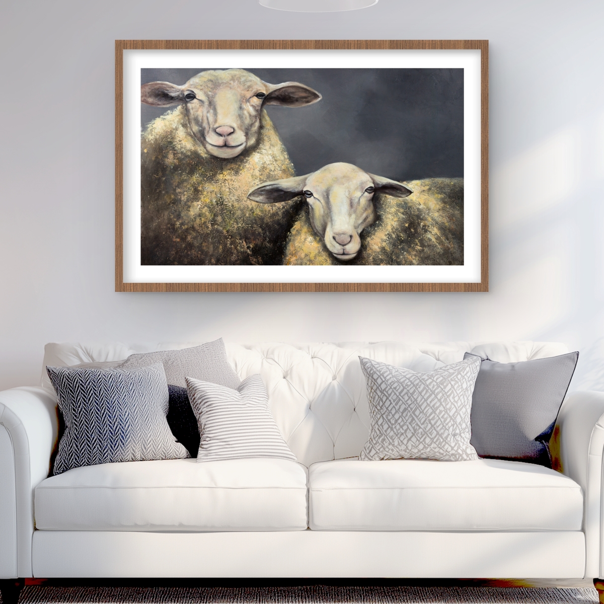 C1FM2436BTOZH0 24 x 36 in. Two Sheeps - Rustic Framed Matted Print for Home Decor