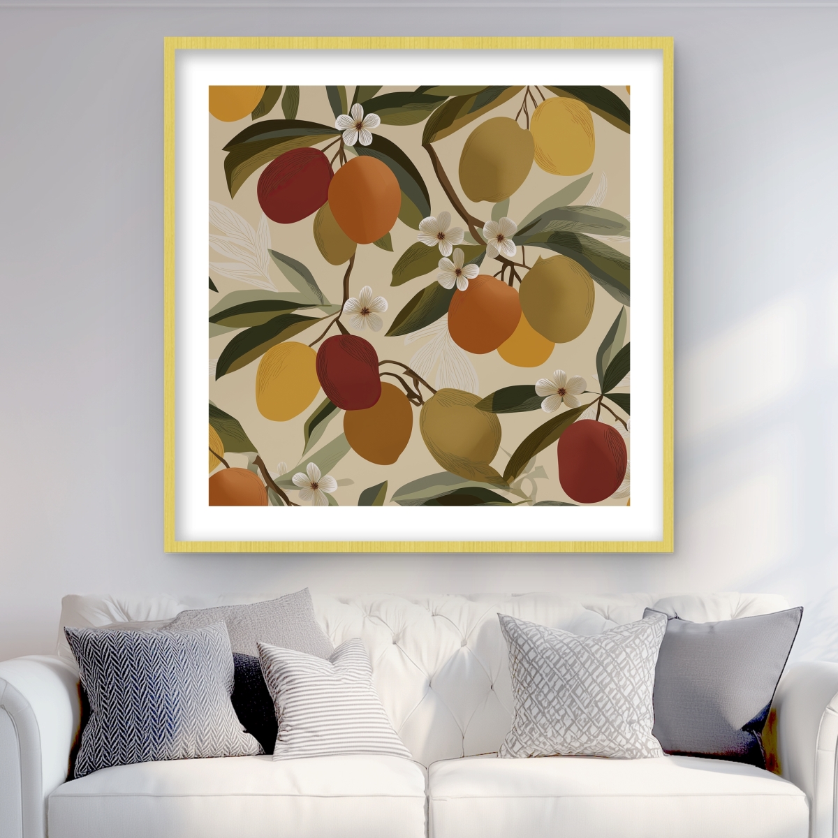 C1FM36365U4B5H 36 x 36 in. Blooming Branches - Floral Beige Framed Matted Print Decor