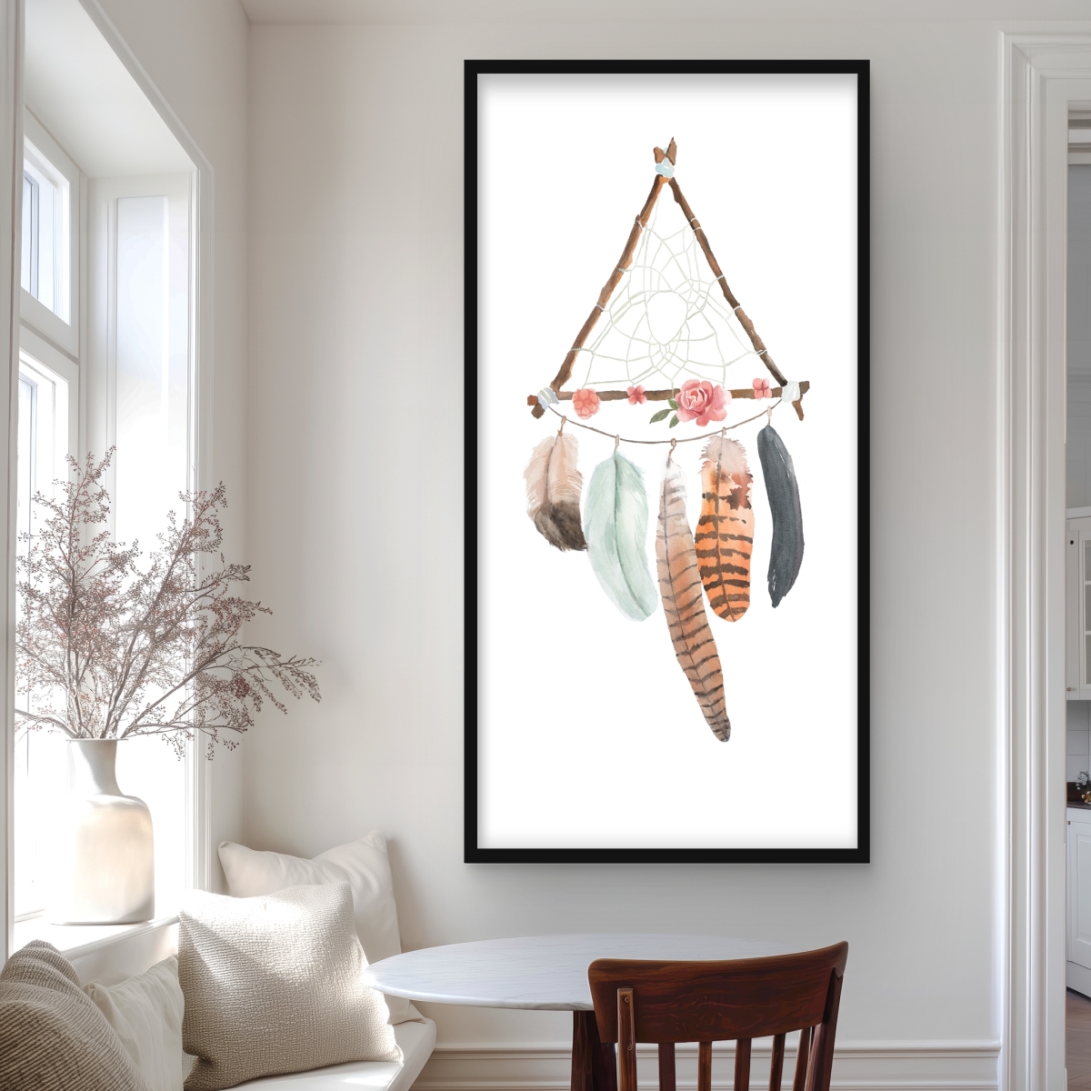 C1FM2448BML9QX 24 x 48 in. Triangular Dream Catcher - Brown Framed Matted Print - Decor