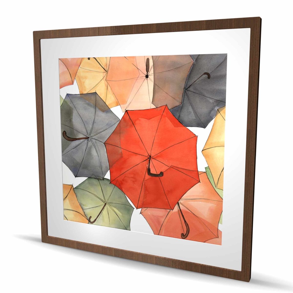 C1FM3636XBDQ4A 36 x 36 in. Umbrellas of Petit Champlain - Red Framed Matted Print Decor