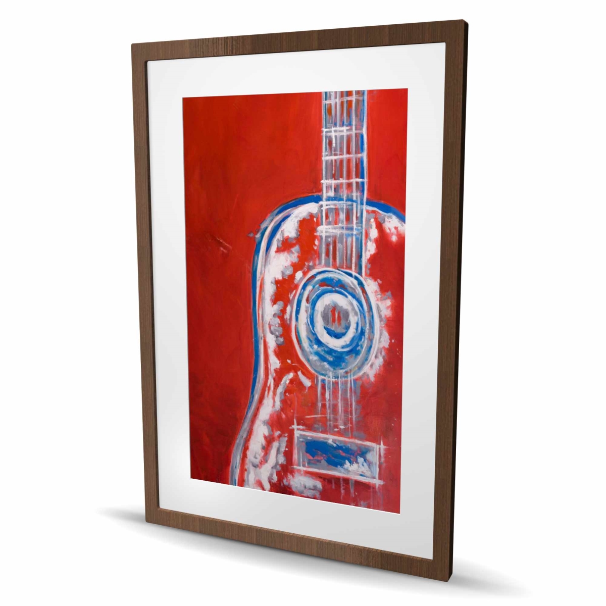 C1FM2436LDH0NT 24 x 36 in. Modern Red Abstract Guitar - Framed Matted Print for Decor