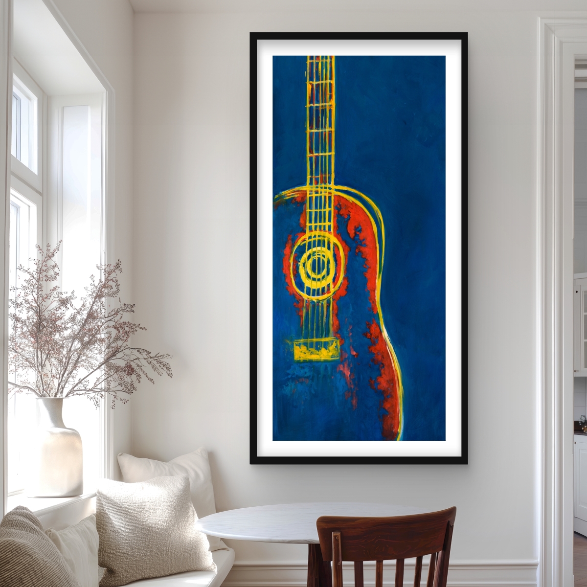 C1FM2448DMIJ4M 24 x 48 in. Modern Blue Abstract Guitar - Man Cave Framed Print Decor