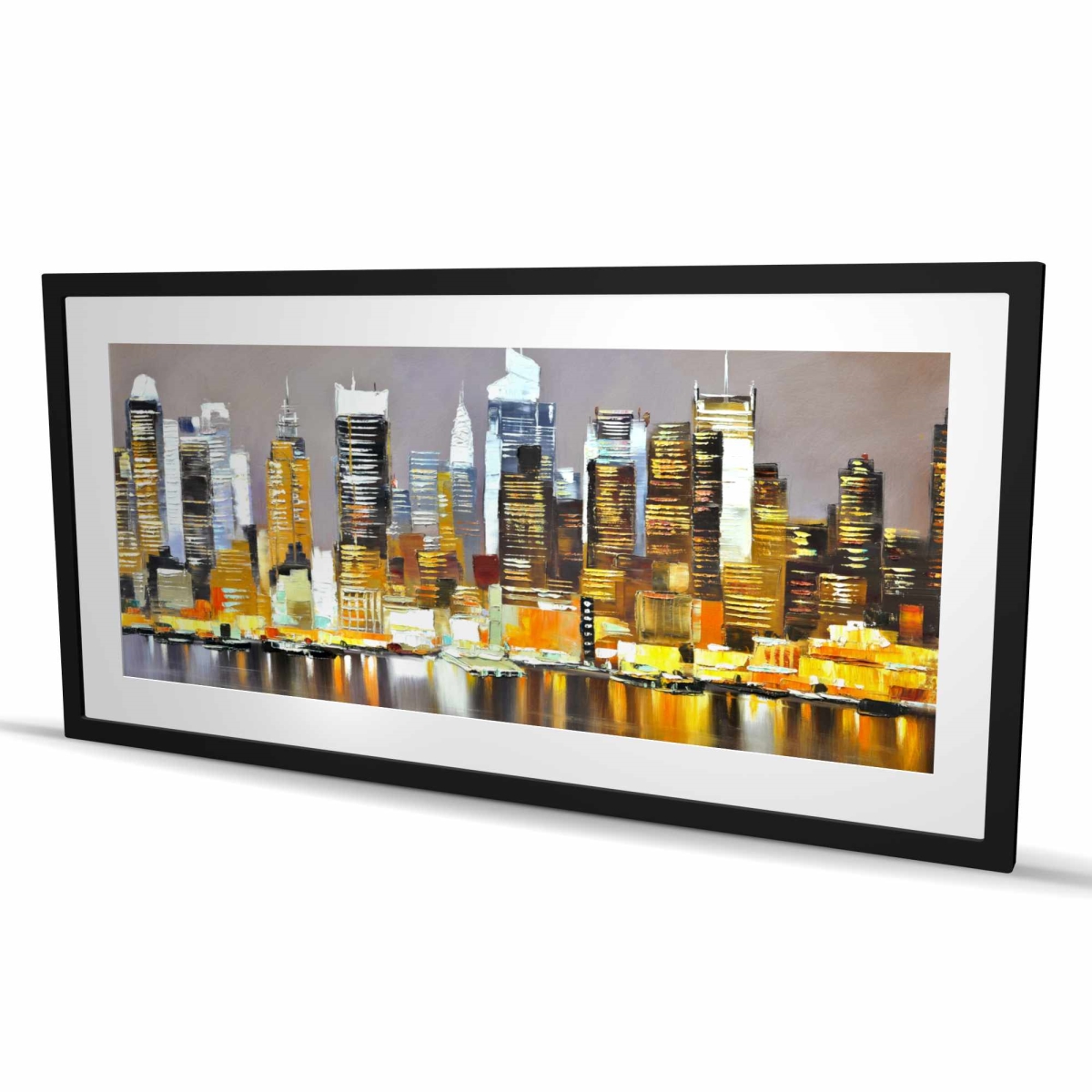 C1FM2448EVD225 24 x 48 in. Texturized Skyscrapers by Night - Contemporary Framed Print