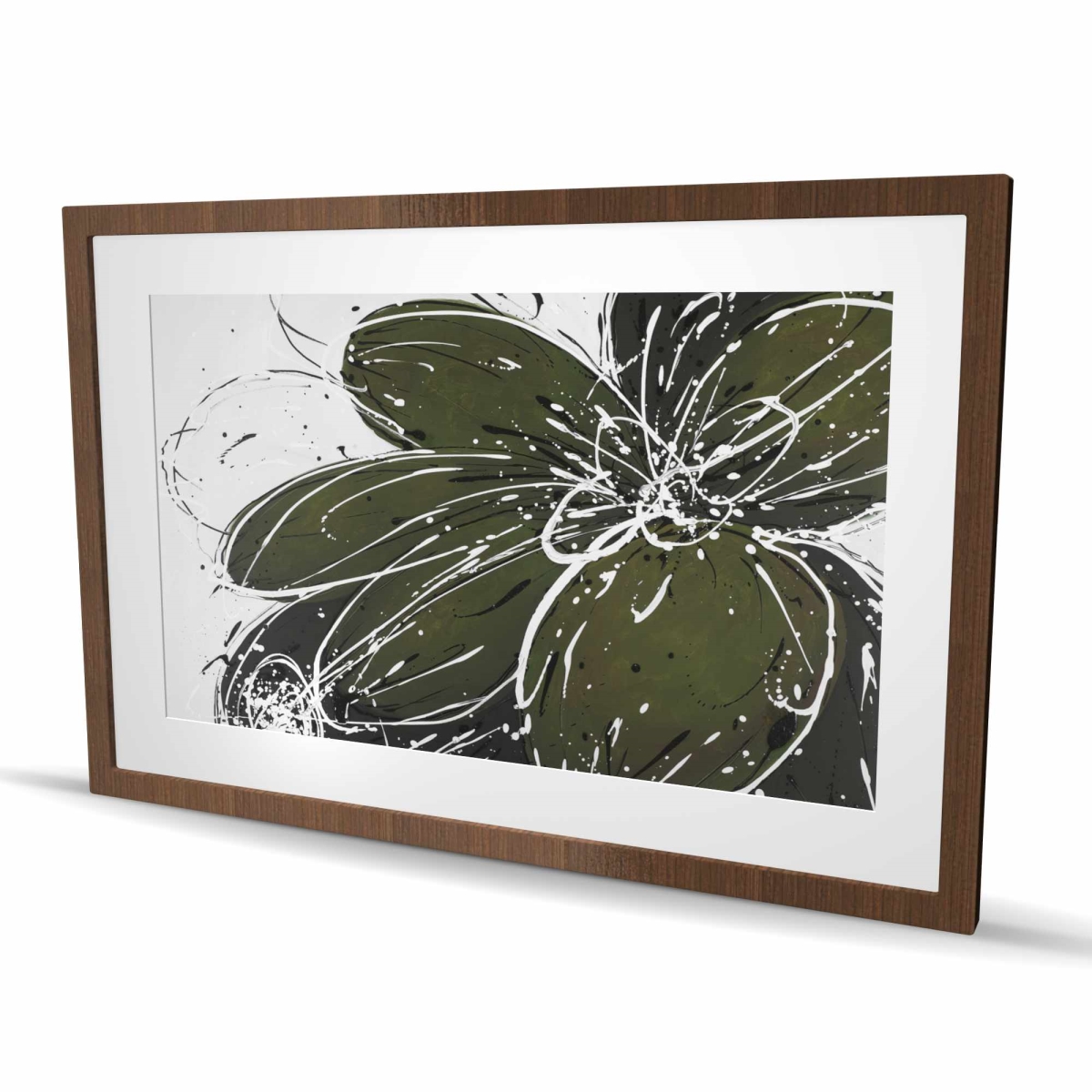 C1FM2436AK8FTY 24 x 36 in. Green Flower with Splash Outline - Framed Matted Print Decor
