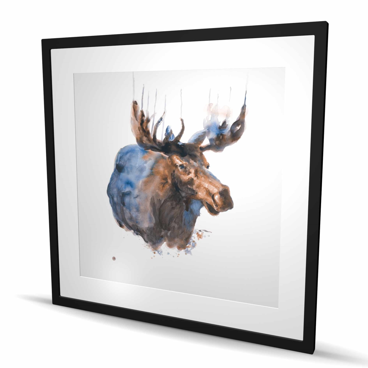 C1FM36362UB2Q1 36 x 36 in. Abstract Blue Moose - Rustic Holidays Framed Matted Print