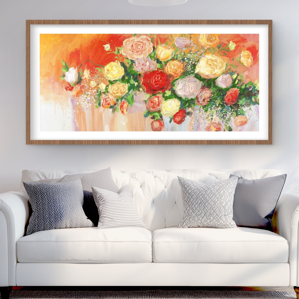 C1FM24483TZTLA 24 x 48 in. Bouquet of Multicolor Abstract Flowers - Framed Matted Print Home Decor