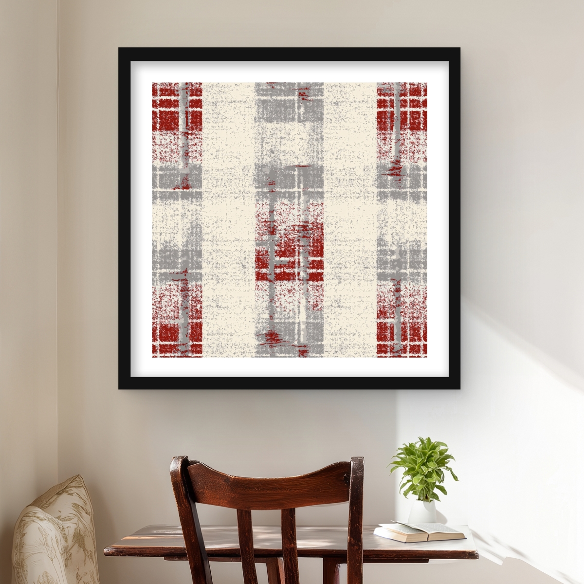 C1FM2424XCE1SK 24 x 24 in. Grunge Red Pattern - Turquoise Framed Matted Print for Decor