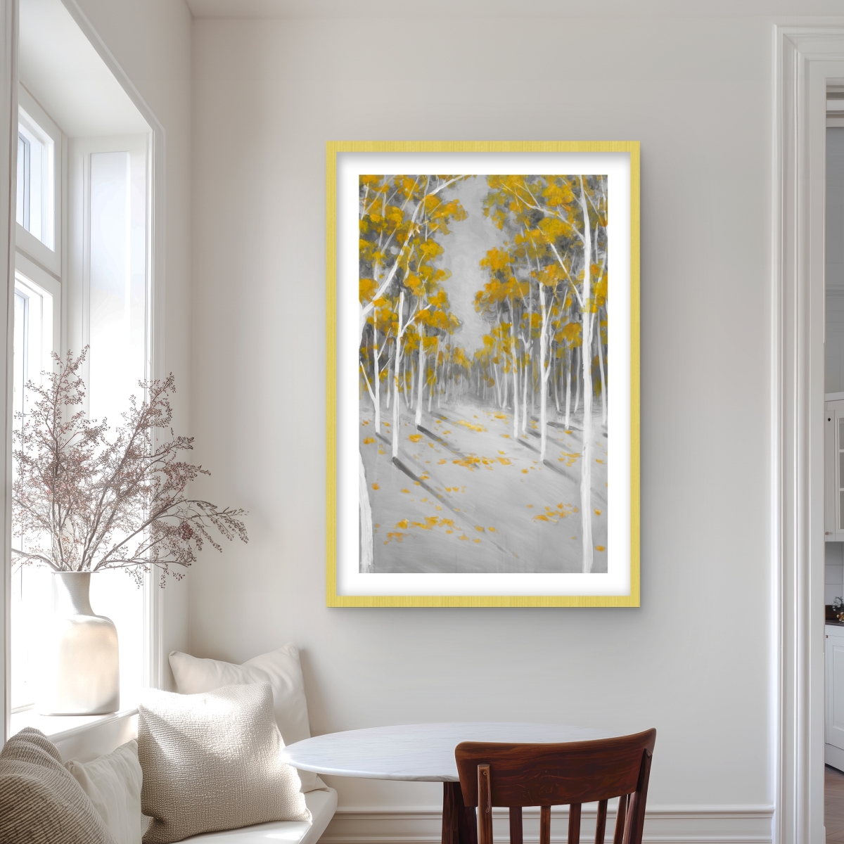 C1FM2436IU4ZH2 24 x 36 in. Yellow Birch Forest - Contemporary Framed Matted Print Decor