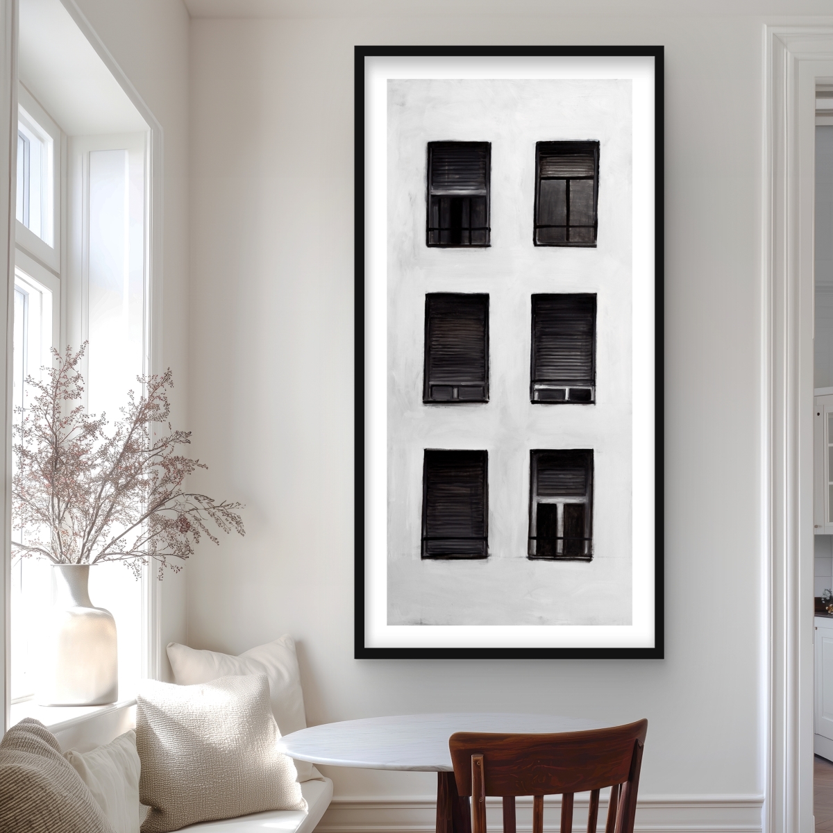 C1FM2448A94MID 24 x 48 in. Windows - Black Cities Framed Matted Print for Home Decor
