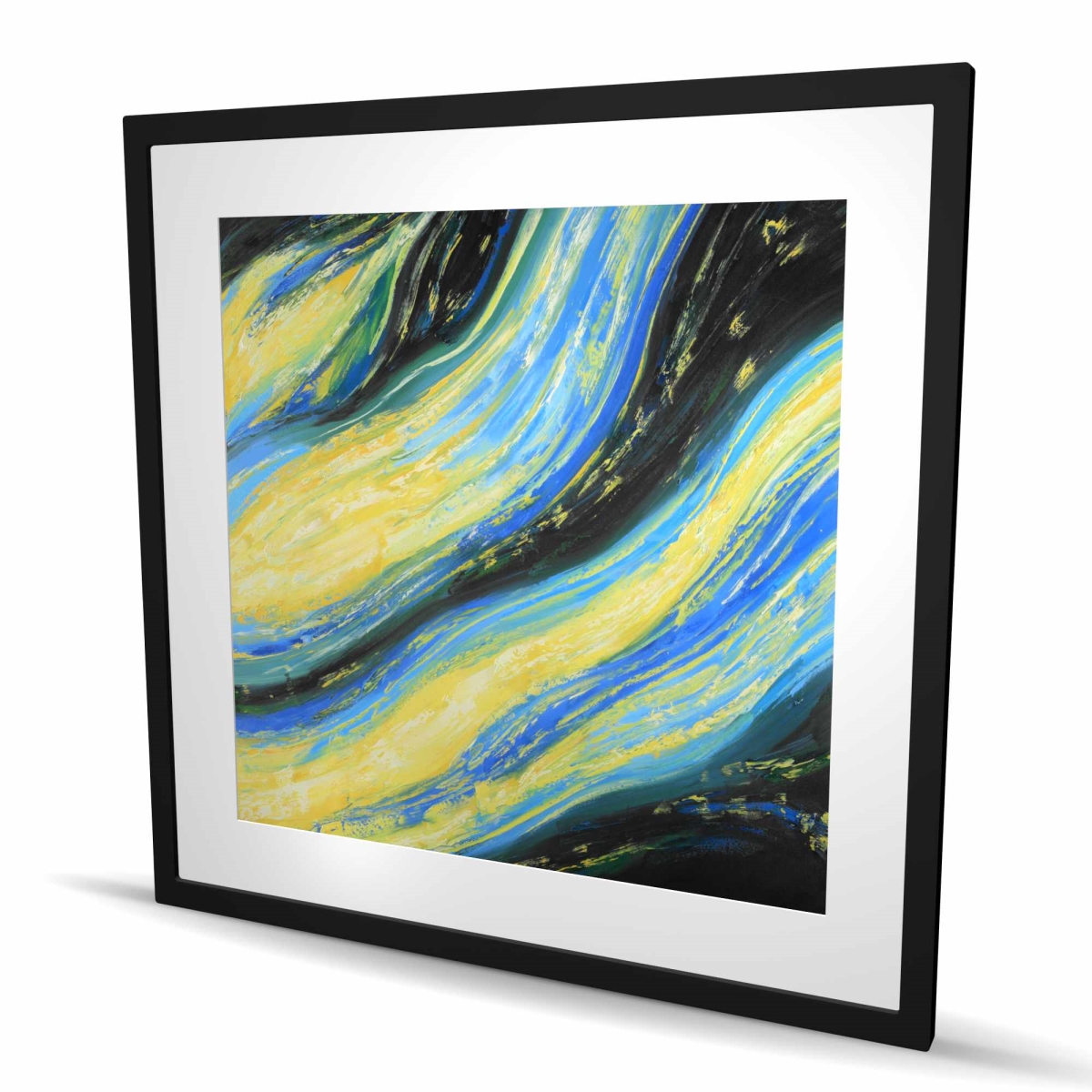 C1FM36364YI249 36 x 36 in. Liquid Magic Wave - Blue Bedroom Framed Matted Print Decor