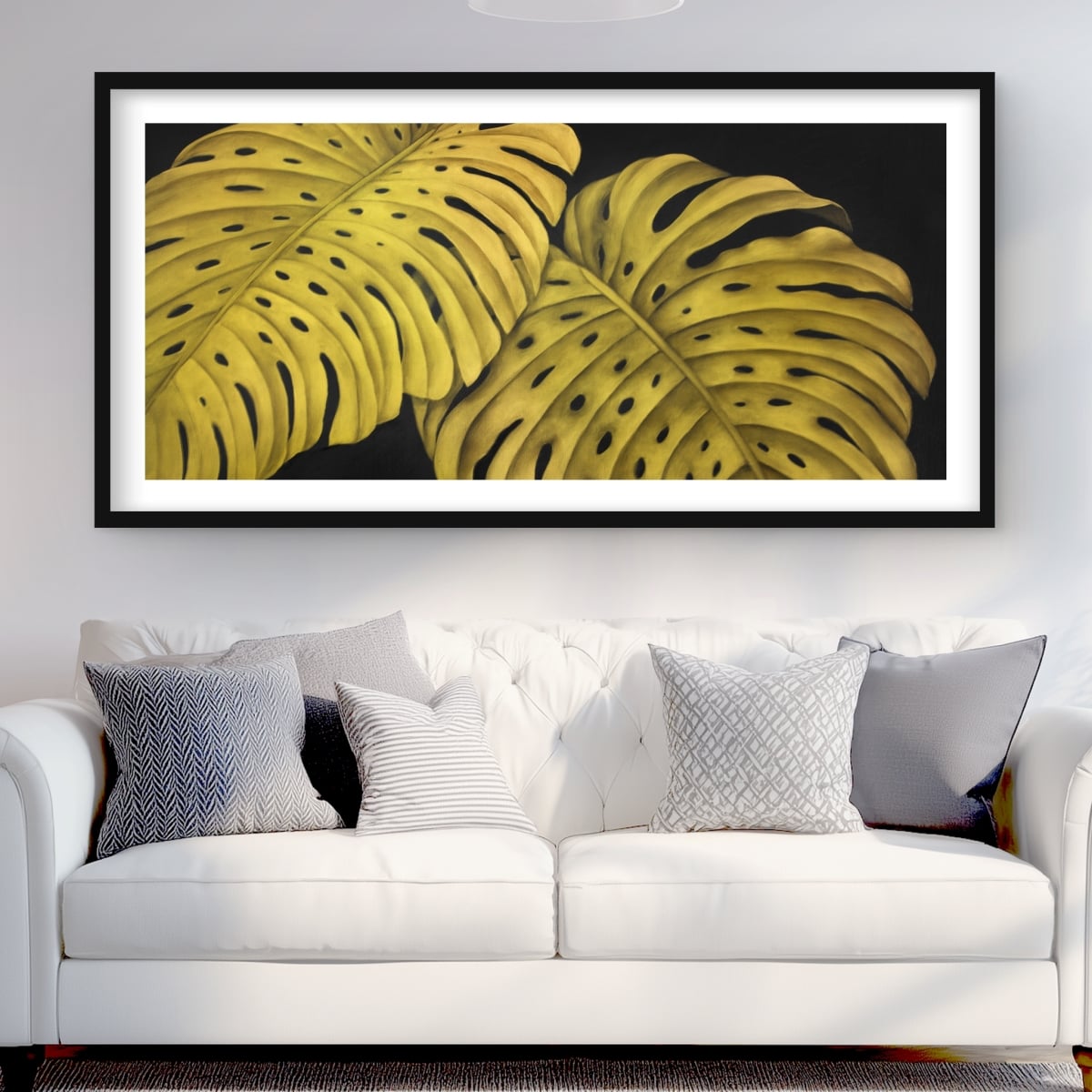 C1FM2448LSDAN8 24 x 48 in. Gold Monstera - Exotic Framed Matted Print for Home Decor