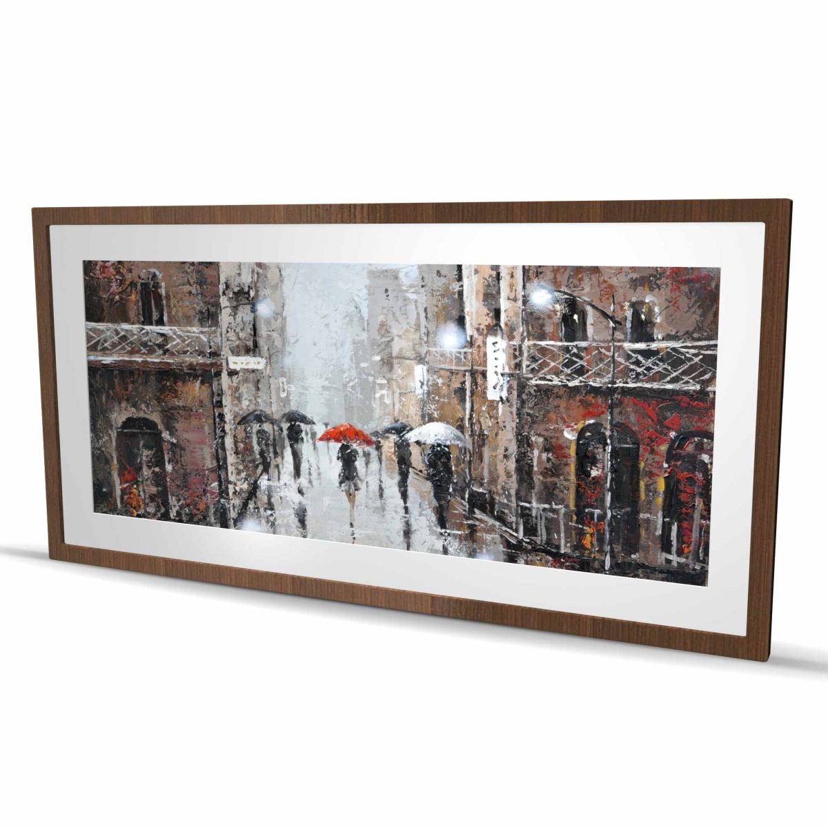 C1FM2448M0UTTC 24 x 48 in. City Rain - Street Scenery Man Framed Matted Print Decor