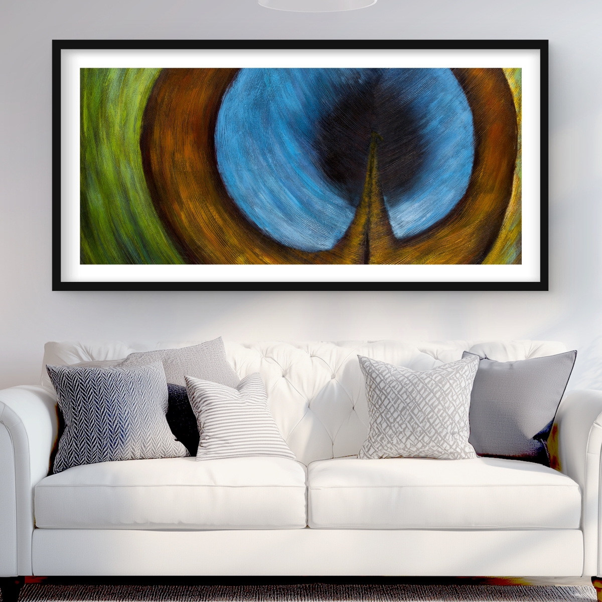 C1FM2448RA2OXE 24 x 48 in. Peacock Feather Center - Romantic Framed Matted Print Decor