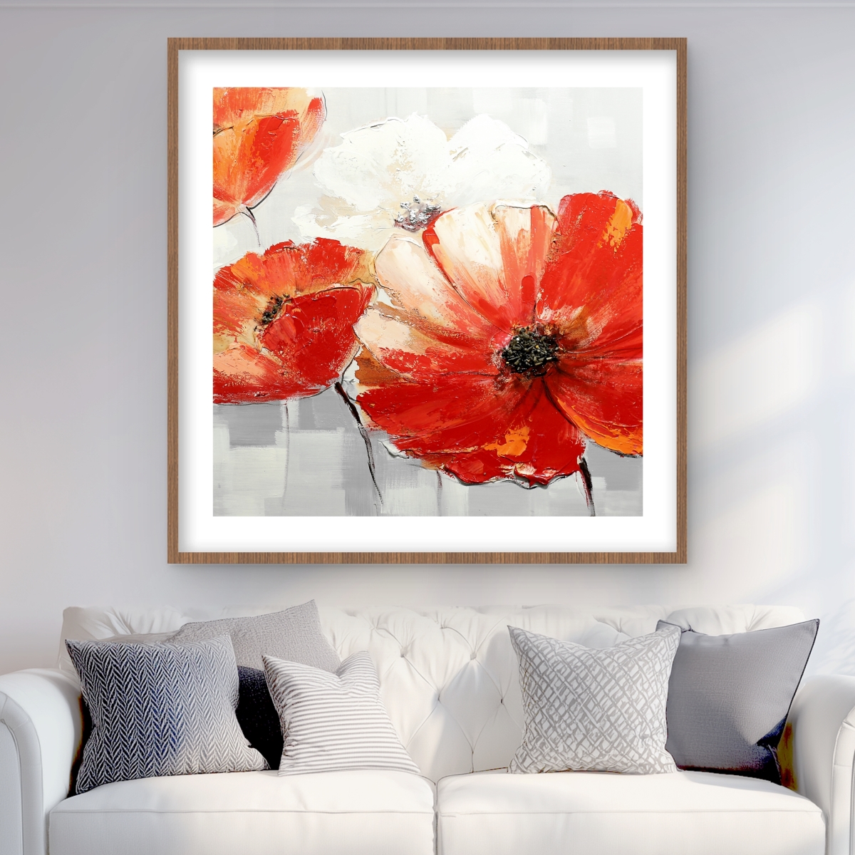 C1FM3636CBSEDK 36 x 36 in. Abstract Red Wild Flowers - Romantic Framed Matted Print
