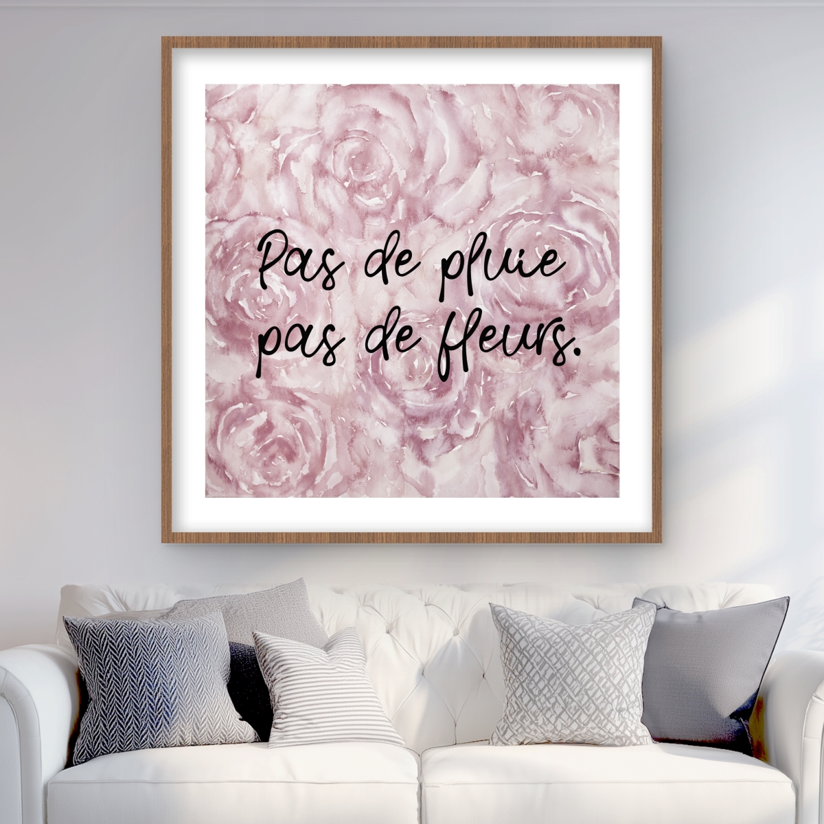 C1FM3636ITN120 36 x 36 in. Pas De Pluie Pas De Fleurs - Motivational Framed Print Decor