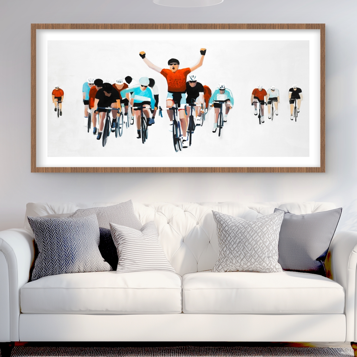 C1FM2448UWG4CA 24 x 48 in. Cyclists At the End of A Race - Red Man Cave Framed Print