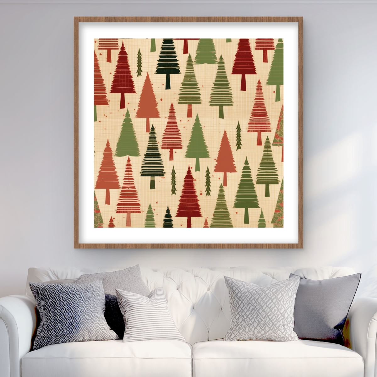 C1FM363648VO6F 36 x 36 in. Christmas Tree Pattern Red Framed Matted Print - Home Decor
