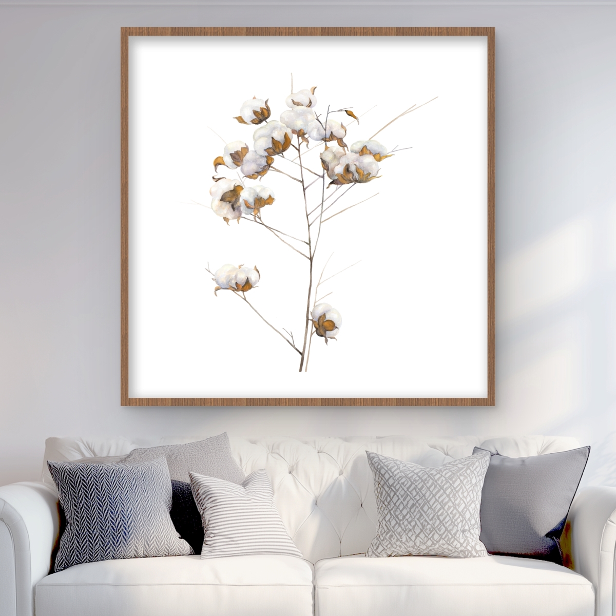 C1FM3636FHY9KS 36 x 36 in. Cotton Flowers Branch - Still Life Bathroom Framed Print