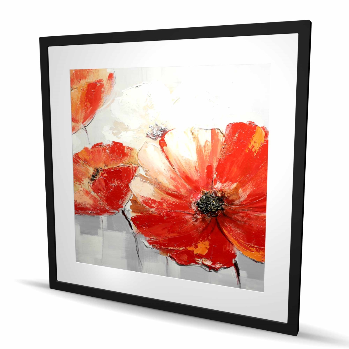 C1FM3636FUOC5A 36 x 36 in. Abstract Red Wild Flowers - Orange Bedroom Framed Print