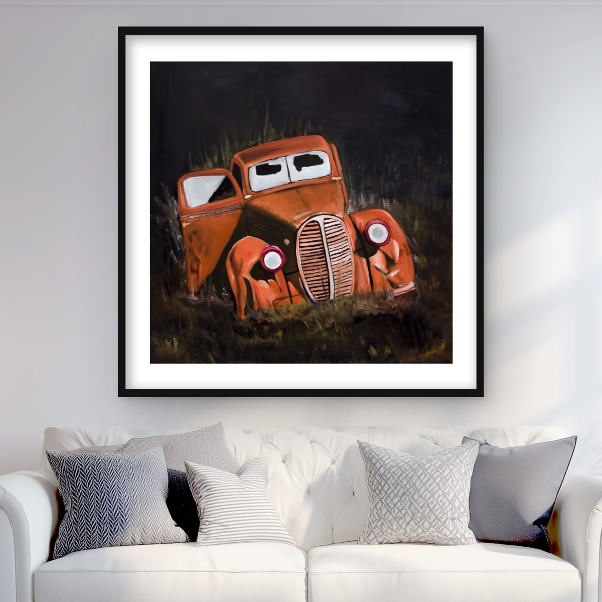 C1FM36366H9KHO 36 x 36 in. Humpy Old Car by Night - Scenic Bedroom Framed Print Decor
