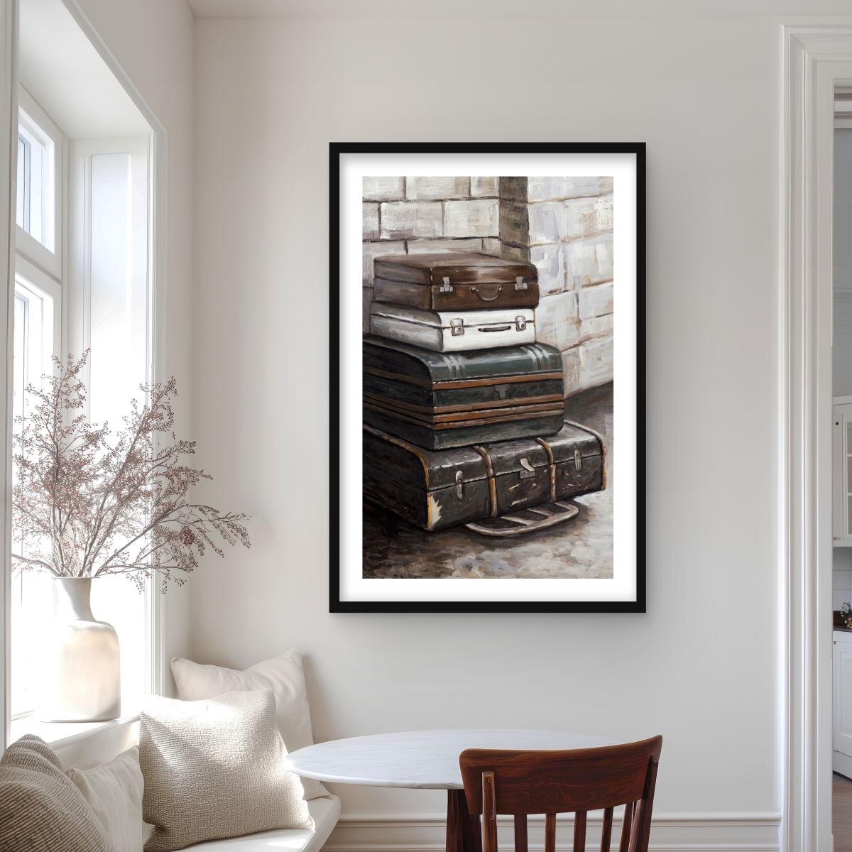 C1FM2436KK3FV2 24 x 36 in. Four Old Traveling Suitcases - Contemporary Still Life Print