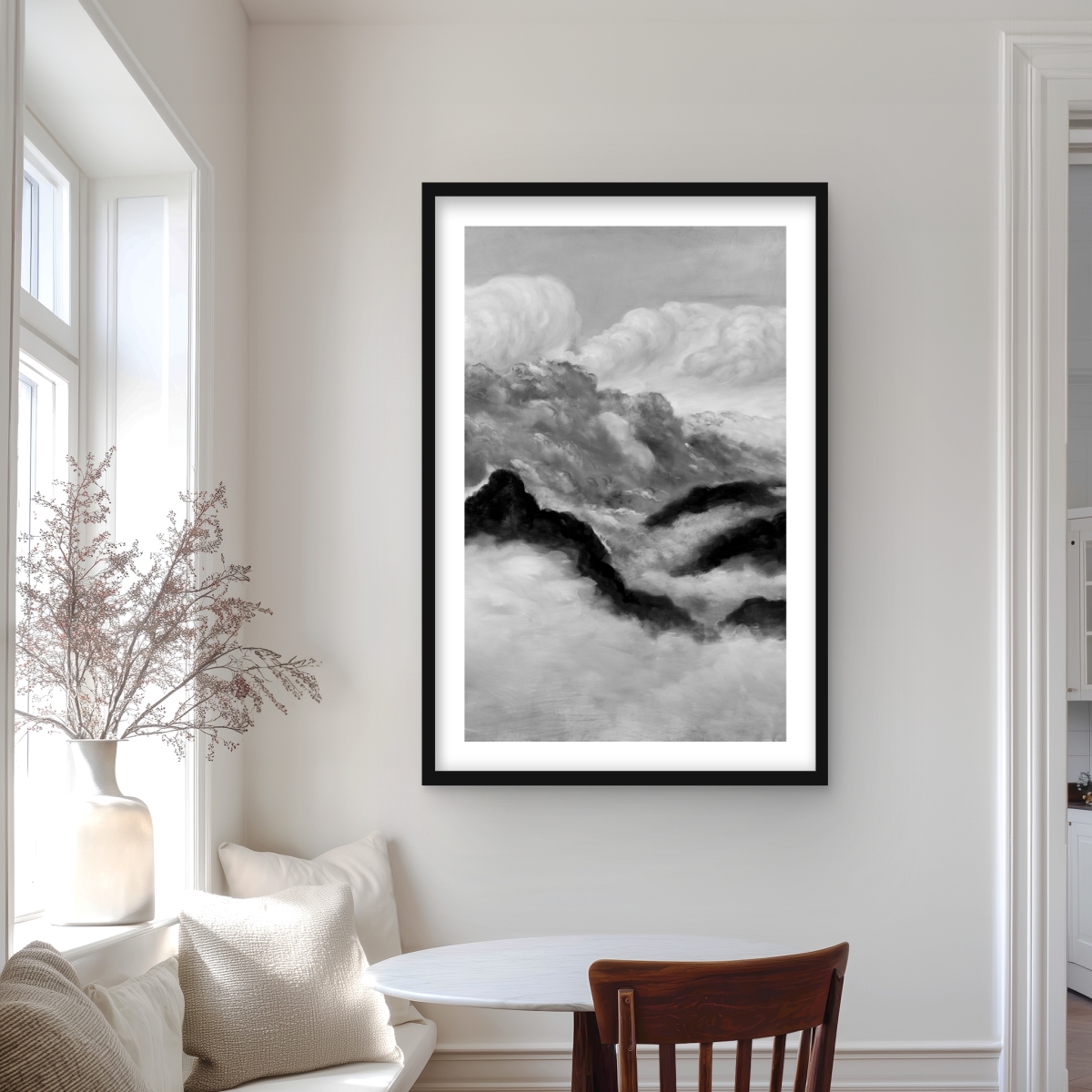 C1FM2436OZEKB4 24 x 36 in. Gray Clouds - Mountains Bathroom Framed Matted Print Decor